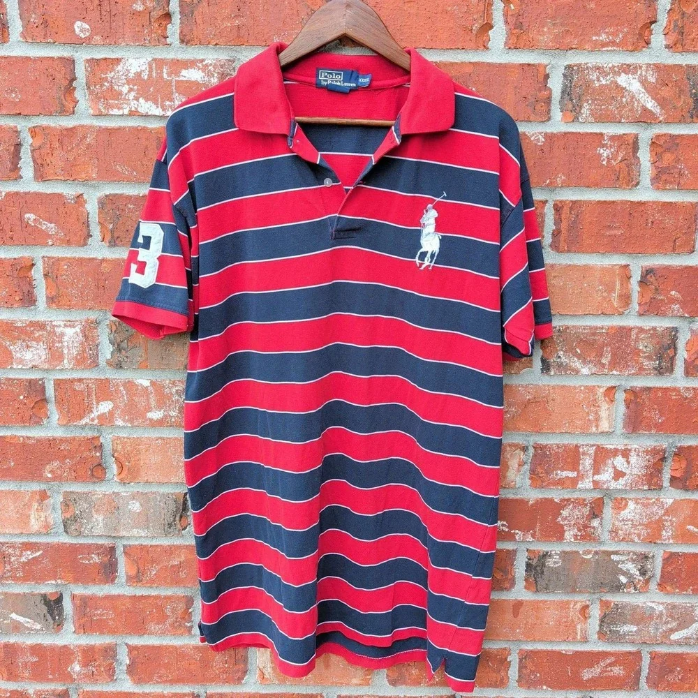 Polo Ralph Lauren Polo Shirt Mens XXXXL Red Navy Striped Big Pony Patch 4XL